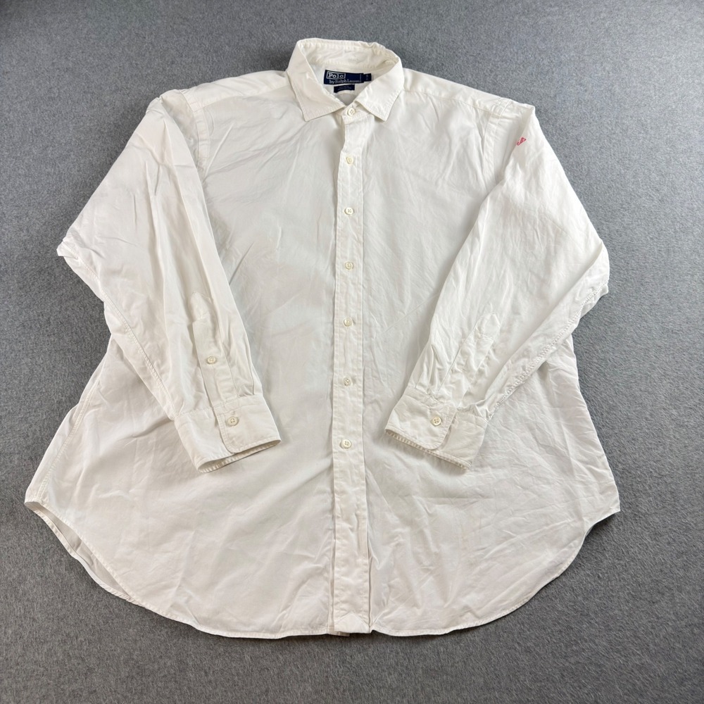 Vintage Polo Ralph Lauren Estate White Cotton Dress Shirt XL 17-34 Monogram